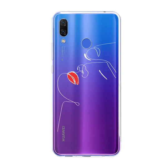 Чохол для Huawei P Smart Plus (2018) - Minimalistic Face Line with Red Lips - Gisolo