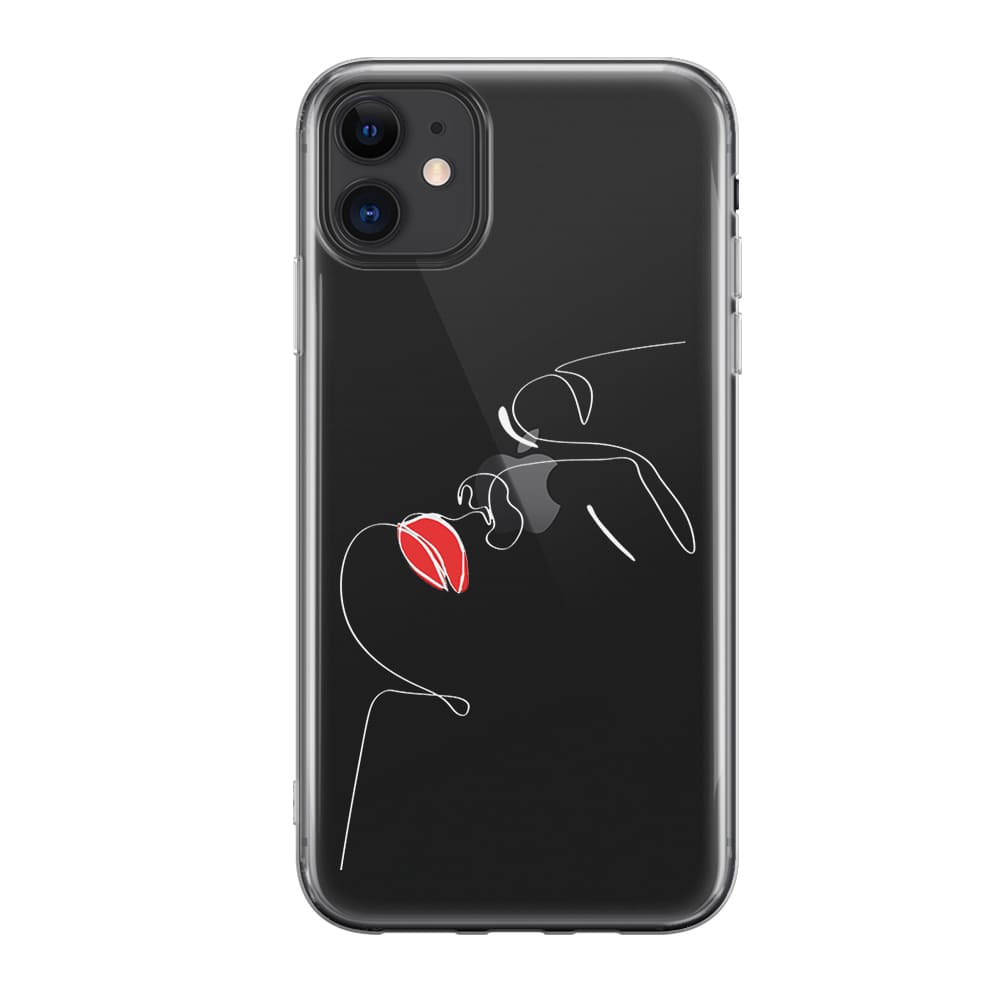 Чохол для iPhone 11 - Minimalistic Face Line with red lips - Gisolo