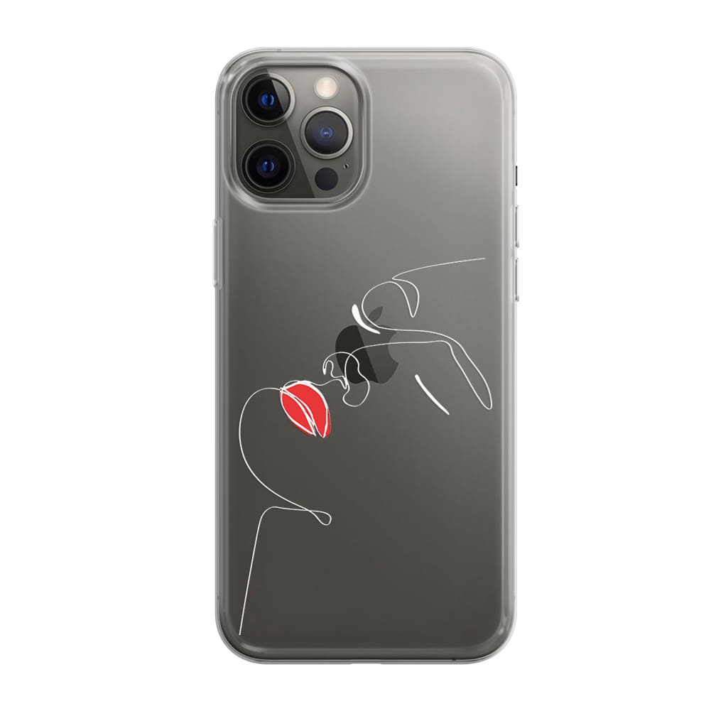 Чохол для iPhone 12 Pro Max - арт лінії обличчя з червоними губами - Gisolo