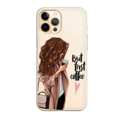 Чохол для iPhone 12 Pro Max - But first coffee (brunette) - Gisolo
