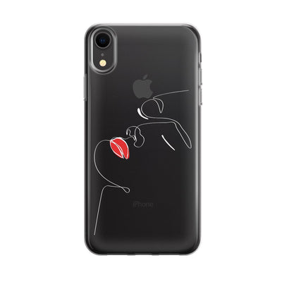 Чохол для iPhone Xr - Minimalistic Face Line with red lips - Gisolo