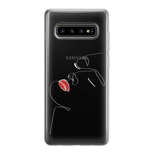 Чохол для Samsung S10 plus - Minimalistic Face Line with red lips - Gisolo