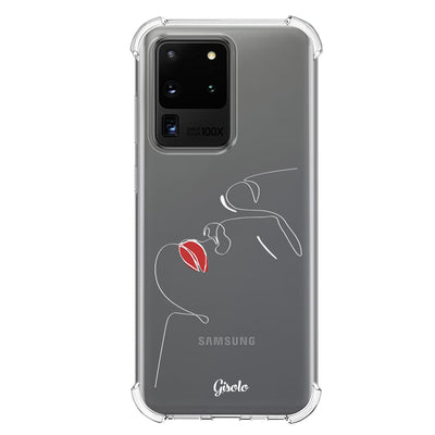 Чохол для Samsung S20 Ultra з котом - Minimalistic Face Line with red lips - Gisolo