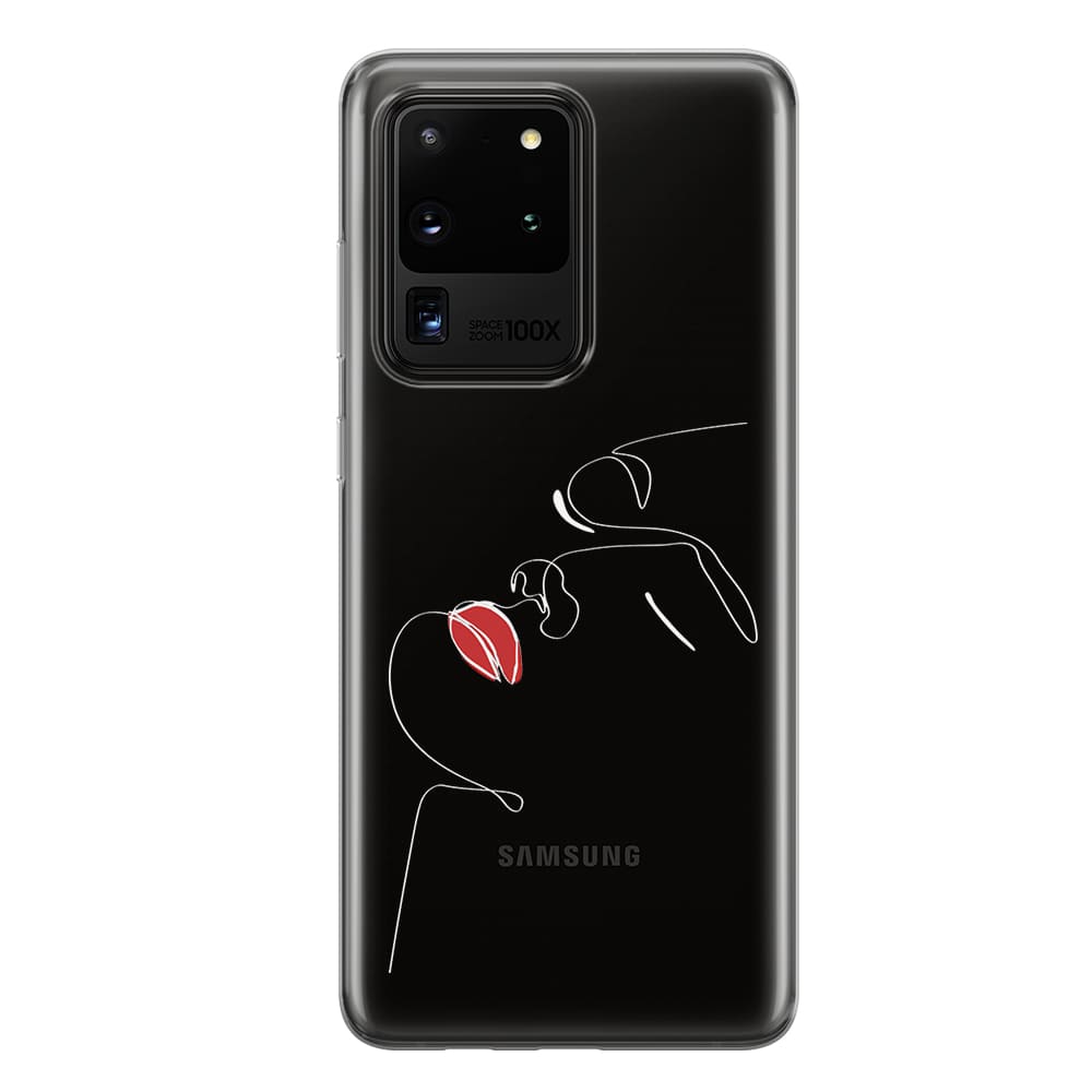 Чохол для Samsung S20 Ultra з котом - Minimalistic Face Line with red lips - Gisolo