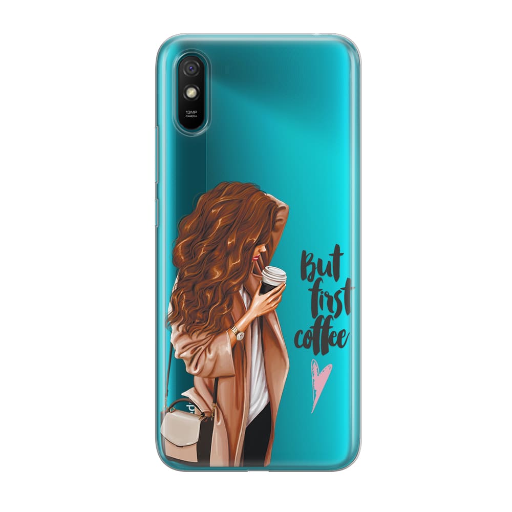 Чохол для Xiaomi Redmi 9a - But First Coffee (brunette) - Gisolo