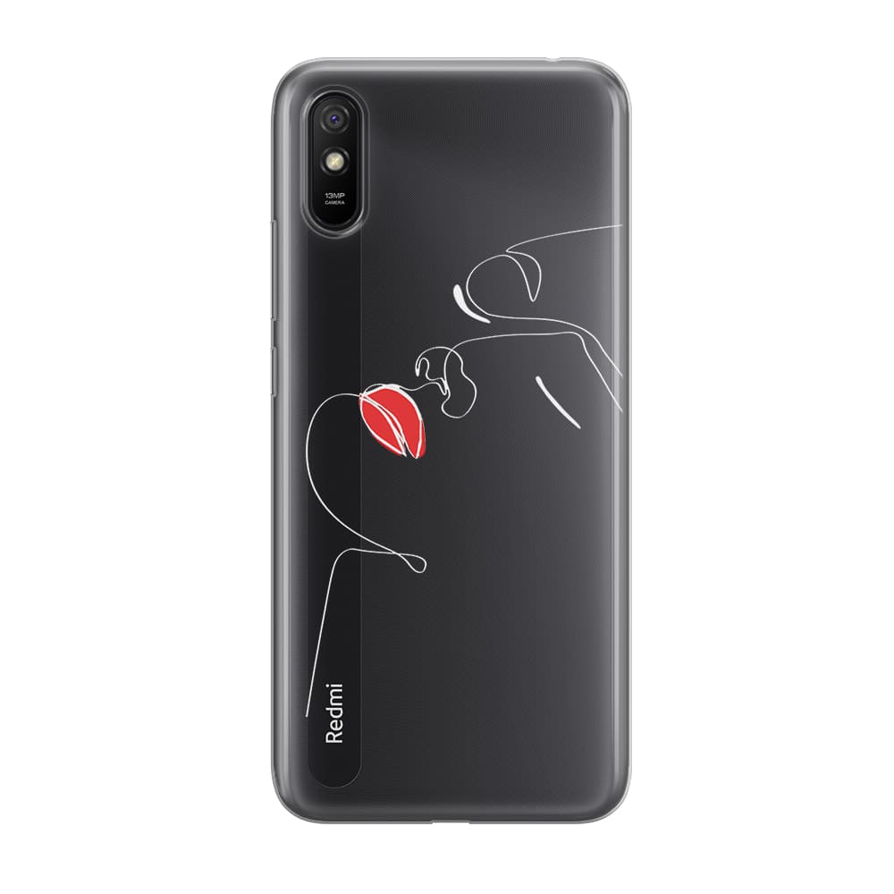 Чохол для Xiaomi Redmi 9a - Minimalistic Face Line with red lips - Gisolo