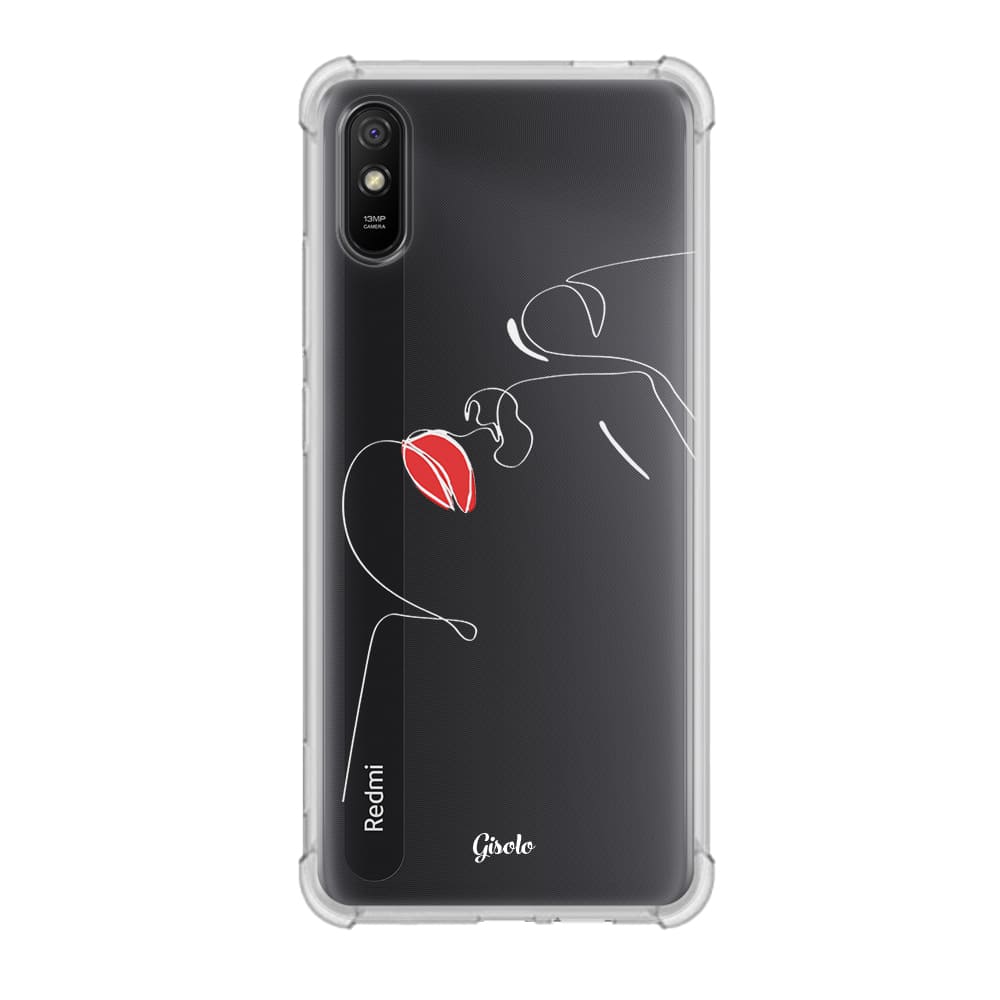 Чохол для Xiaomi Redmi 9a - Minimalistic Face Line with red lips - Gisolo