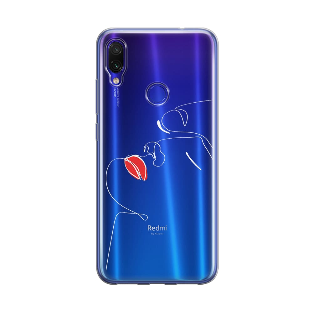 Чохол для Xiaomi Redmi Note 7 - Minimalistic Face Line with red lips - Gisolo