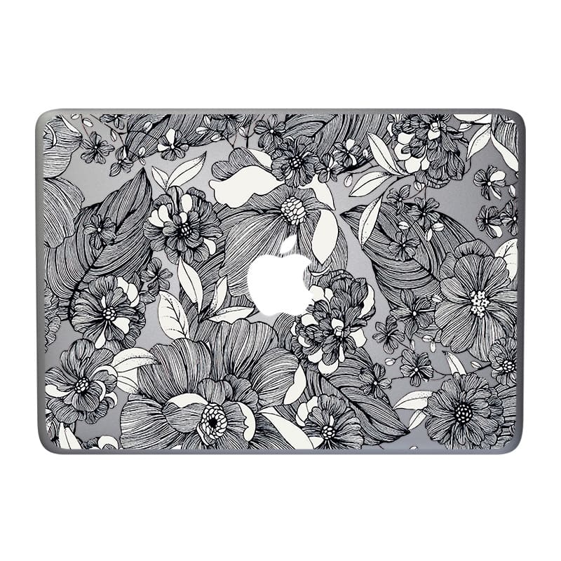 Чохол накладка для MacBook - Чорно-білі квіти - Gisolo