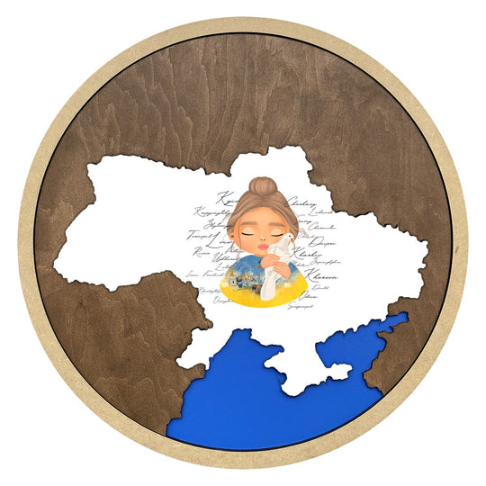 Дерев'яна карта України на стіну з малюнком - Gisolo