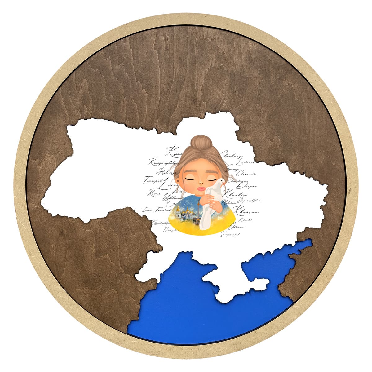 Дерев'яна карта України на стіну з малюнком - Gisolo