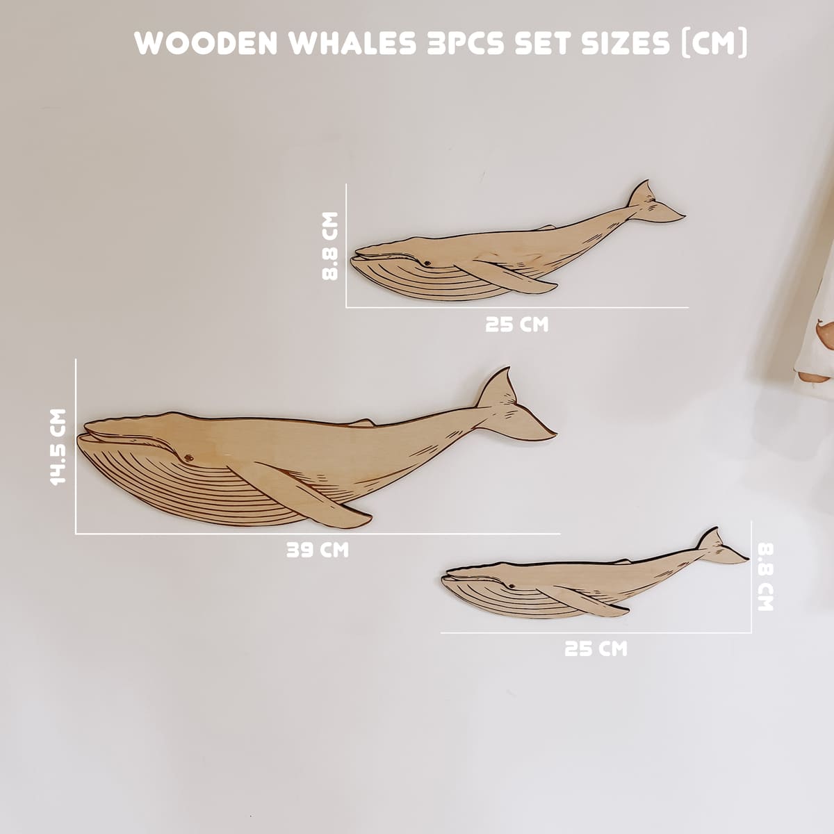 Набір дерев'яних китів (3шт) - Пастельний декор для дитячої - Gisolo