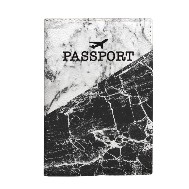 Обкладинка на паспорт Black and white marble